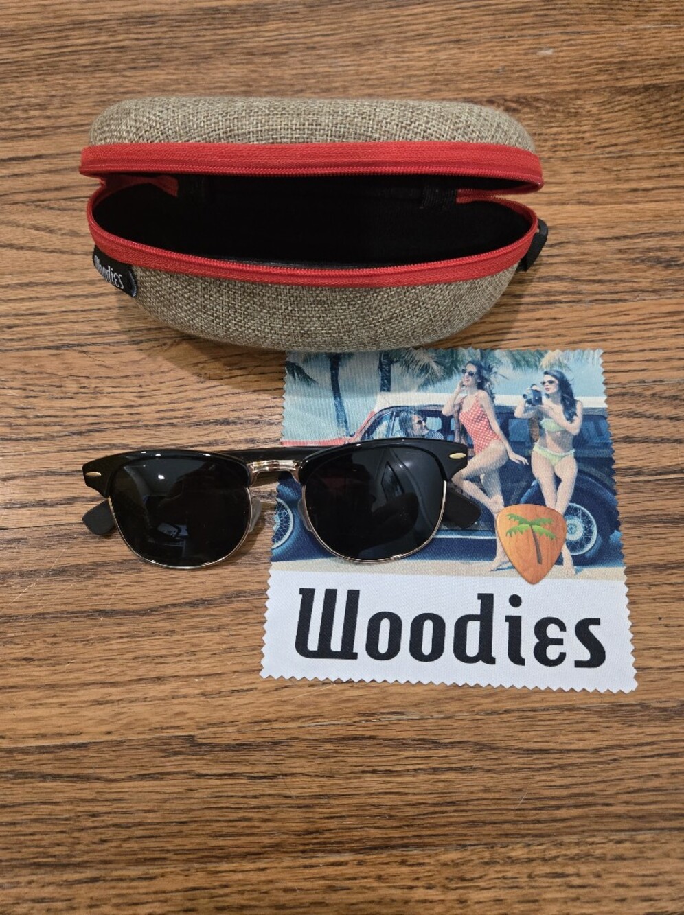 New Woodies Black Clubmaster Sunglasses with Gold Accents